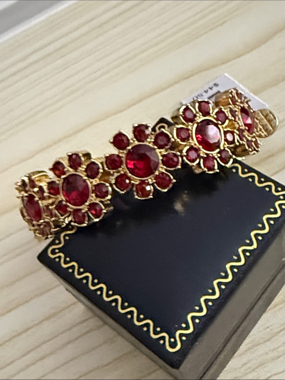Talbots Gold-Tone Bracelet with Red Floral Jewels